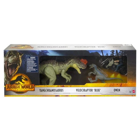 Jurassic World Dominion 3 Pack Figures: Owen Grady, Yangchuanosaurus, & Blue Cover