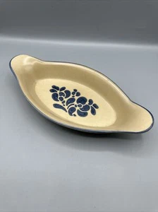Vintage Pfaltzgraff Folk Art 22oz Au Gratin Casserole Dish 270 Tan Blue 11.5" - Picture 1 of 8