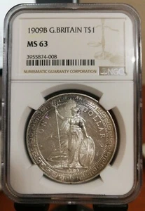 BRITISH TRADE DOLLAR $1 1909B NGC MS63 - Picture 1 of 2