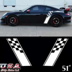 Universal Car Side Fender White Checkered Flag Sport Body Stripe Decal Stickers - Bild 1 von 6