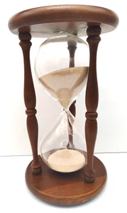 Rare Vintage Large Hand-Blown Hour Glass Sand Timer Wood Stand One Hour 12x6.5" - Picture 1 of 10