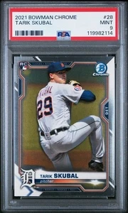 2021 Bowman Chrome TARIK SKUBAL #28 RC PSA 9 COME NUOVO Detroit Tigers Cy Young - Foto 1 di 3