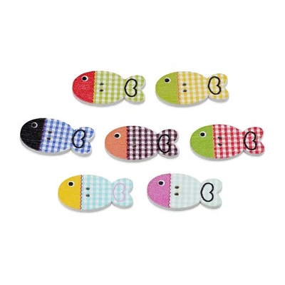 30pcs Colorful Fish Wood Buttons for Crafts Sewing Scrapbooking DIY 25x16mm - Image 1 of 4