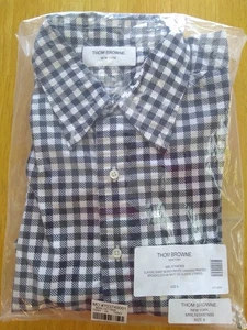 Thom Browne Blue Shepherd Check Grosgrain Manica Strisce TB4 16-35 Nuovo senza etichette - Foto 1 di 6