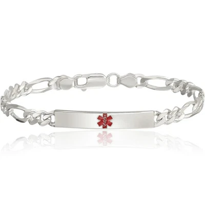 925 Sterling Silver Medical Alert Figaro Mariner Link ID Bracelet - Image 1 of 4