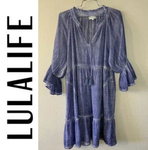 Lulalife Natura Sommer Strand Kleid Baumwolle Gr. Small Taschen Blau Made In India - Bild 1 von 12