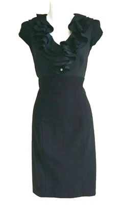 BOSTON APROPIADO Talla 6 Volantes Femenino Cóctel LBD Negro Vestido Lápiz Trabajo Fiesta Foto 1 de 4
