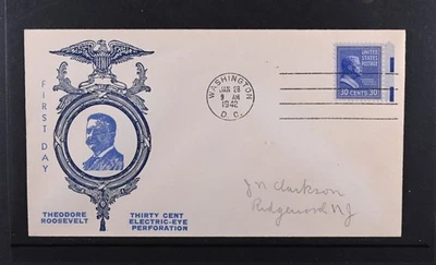 Jan 28 1942 FDC USA Scott # 830 EE Electric Eye Stamp Cover VF 30c Presidential - Image 1 of 2