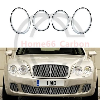 ✨4x Chrome Headlight Trim Bezel Rims For Bentley Continental Flying Spur 2006-11 - Image 1 of 4