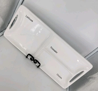 Mud Pie Ceramic Garnish Bar Hamburger Toppings Divided Tray With Handles Un-used - Image 1 of 4