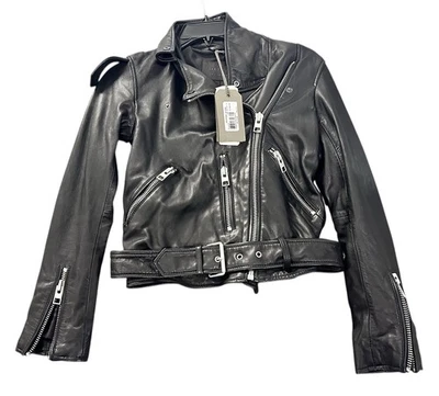 Chaqueta motera de cuero negra AllSaints Balfern para mujer talla US 0 envío gratuito Foto 1 de 4
