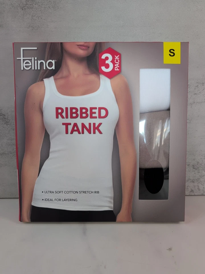 Felina Women's Ultra Soft Cotton Stretch 3-Pack Ribbed Tank Multicolor Small