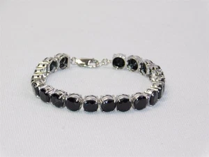 925 Sterling Silver Natural Black Spinel Tennis Bracelet 8" - Picture 1 of 5