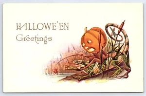 Gibson Art Co Tarjeta Postal de Halloween JOL Sentado en la pesca de ranas KB106 - Imagen 1 de 2