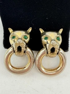 Orecchini Vintage Givenchy Tono Oro Pantera Giaguaro Battiporta Clip Parigi - Foto 1 di 19