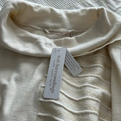 Soft Surroundings Women’s Sz M Cotton Cowl Neck Sweater Pockets Soft Ivory NWT - Image 1 of 4