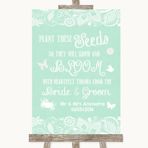 Green Burlap & Lace Plant Seeds Favours Personalised Wedding Sign - Picture 1 of 8