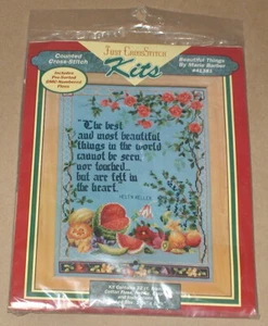 Helen Keller "Beautiful Things / Heart" Flowers & Fruit Linen Cross Stitch Kit - Picture 1 of 3