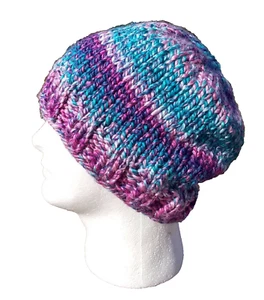Handmade Women's Winter Beanie Hat Knit Slouch Mountain Blue Bird Pink Chunky - Picture 1 of 8
