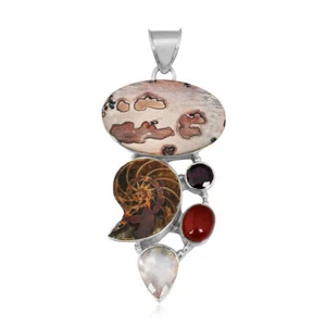 Artisan Crafted Sterling Silver Ammonite,CoffebeanJasper, Garnet,Jewelry pendant - Picture 1 of 4