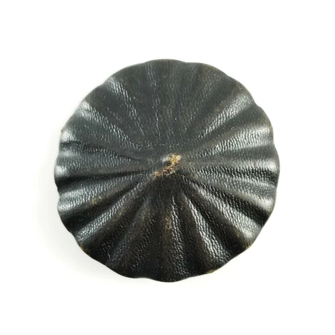 Extra Large Antique Leather Button Scalloped Edges Metal Loop Shank Cover