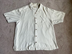 Tommy Bahama beige Jaquard gewebt Gr. XL kurzärmeliges Campshirt aus Seide - Bild 1 von 4