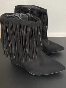 Betseyville Zoro Fransen schwarz Keilabsatz Stiefeletten Größe 11 - Bild 1 von 9