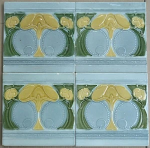  EUROPEAN ANTIQUE ART NOUVEAU MAJOLICA 4-SET TILE C1900 - Picture 1 of 4