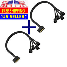 2x 15-Pin Male SATA to 4 Fan 12V Sleeved Power Adapter Cable 3 pin / 4 pin