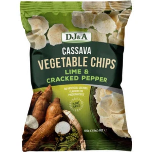 DJ&A Cassava Vegetable Chips Lime & Cracked Pepper 5x100g - Picture 1 of 3