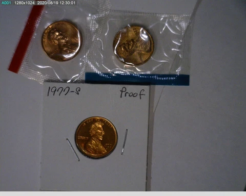 1977 PDS Lincoln Cents Penny Unc in mint cello and Proof Cover