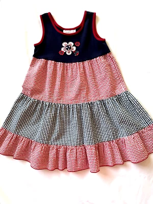 SOPHIE ROSE GIRLS SUN DRESS PATRIOTIC RED WHITE BLUE GINGHAM  Size 6 Ladybug - Image 1 of 4