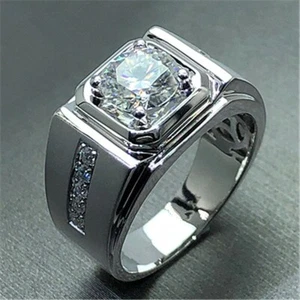 925 Sterling Silver Moissanite Adjustable Ring Mens Fashion Jewelry Gift - Picture 1 of 8