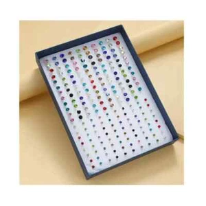 Women Colorful Rhinestone Different Size S/M Stud Round Plastic Earring 100 Pair - Picture 1 of 13