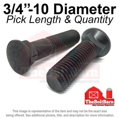 THEBOLTBARN 3/4"-10 #3 Dome Head Grade 8 Plow Bolts Plain & Oil COARSE (Pick Length & Qty)