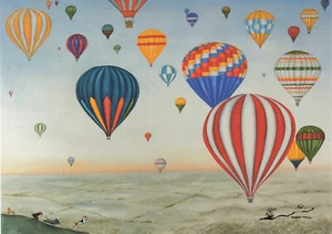 Postal: Rebecca Campbell - estado de ánimo matutino / globos / perros - Imagen 1 de 1