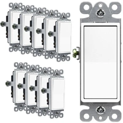 15A 3-Way Wall Light Switch On/Off Decora Rocker Paddle UL Listed 10 Pack - Image 1 of 4