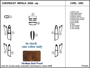 fits Chevrolet Impala 06 07 08 09 10 11 12 13 dash trim kit medium burl wood - Imagen 1 de 3