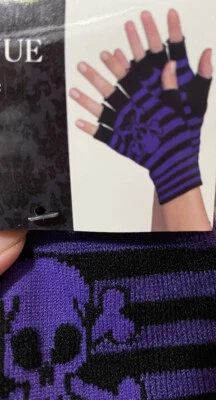 紫色/黑色骷髅肘手腕无指手套 — 第 1/2 张图片