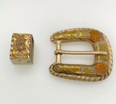 Vintage Sterling Silver & 18k Gold Cowboy Western Belt Buckle Mexico Artisan - Image 1 of 4