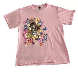 Vintage Jerzees T-Shirt Women’s M Cats Flowers Print Pink Cottagecore Grandma - Picture 1 of 8