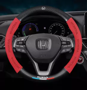 15" PU Leather+Carbon fiber Steering Wheel Cover For 1969-2024 Honda All models - Picture 1 of 9