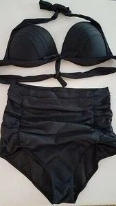 COCOSHIP Retro High Waisted Bikini Vintage Swimsuits Halter Swimwear, Black, 3XL - Picture 1 of 6