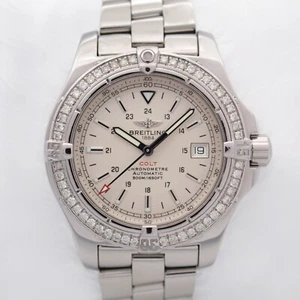 Breitling Colt Auto A17380 41mm Custom Diamond Bezel Off-White Dial Steel w.P - Picture 1 of 9