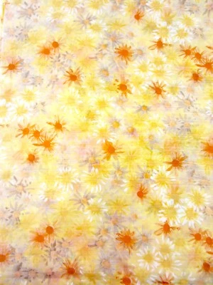  Vintage MCM Orange Yellow Floral Semi Sheer Slubby Home Decor Fabric 3.5 Yds   - Image 1 of 4