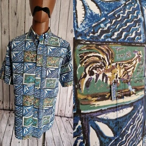 Kahala Hawaiian Shirt Blue Cotton Aloha Islands -XL- Vintage DA22 - Picture 1 of 15