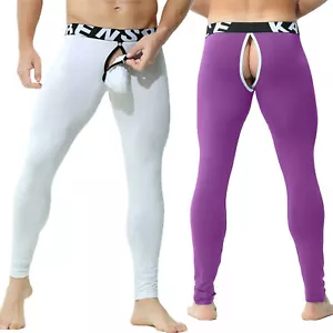 Pantaloni leggings uomo sexy termici lunghi Johns U convessi separati tasca aperta intimo - Foto 1 di 31