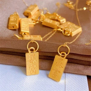 1pcs 999 24K Yellow Gold Men Women Gold Bar Oblong Pendant - Picture 1 of 5