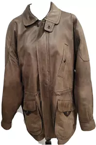 Vintage Reed Sportswear Mens Leather Jacket Brown w/Coller Full Zipper Size 44 - Picture 1 of 12