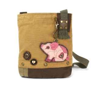 Chala Handbag Patch Crossbody Brown Bag Canvas gift School Work Pig Coin Purse - Picture 1 of 4